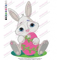 Rabbit Smiley Holding Colored Egg Embroidery Design